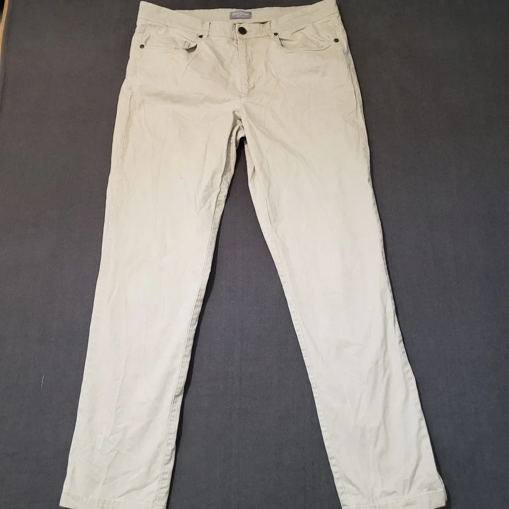 Hickey Freeman Chino Pants Mens 33x32 Tan Cotton‎ Spandex Stretch Straight Leg